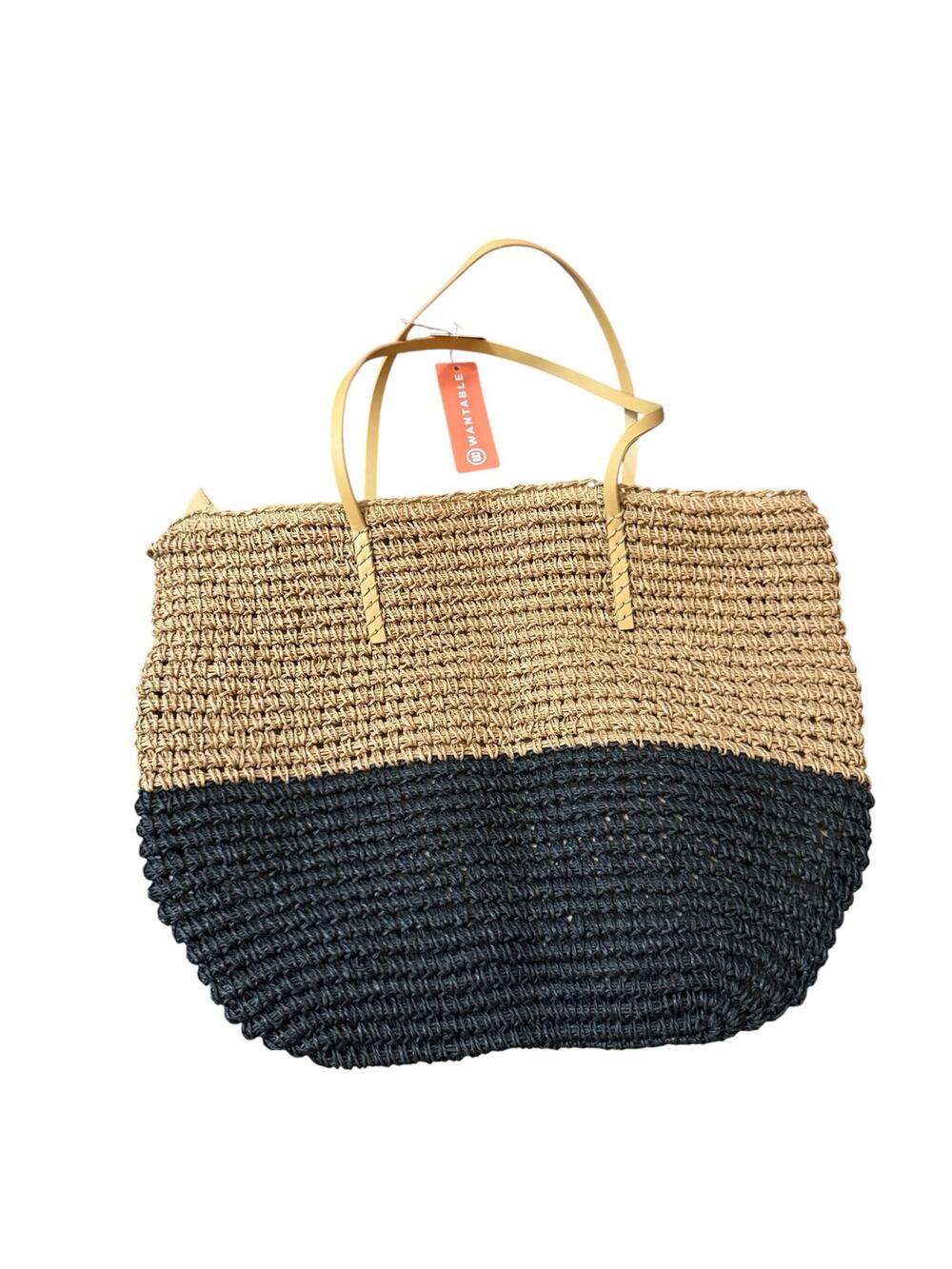 Wantable Straw Tote Bag Two-Tone Tan & Black Woven Beach Market Bag
NWT